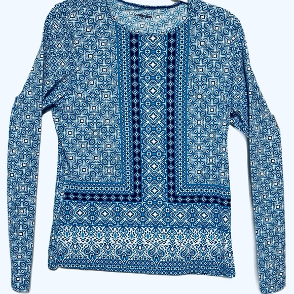 Lands' End Blue and White Geometric Swim Top Rash Guard - Picture 2 of 6